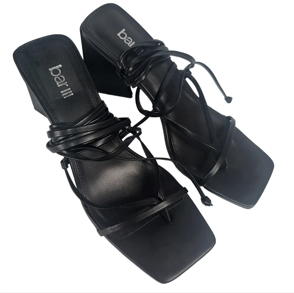 Bar III Alana Tie-up Geo-Heel Sandals Black 8.5 - Picture 4 of 5